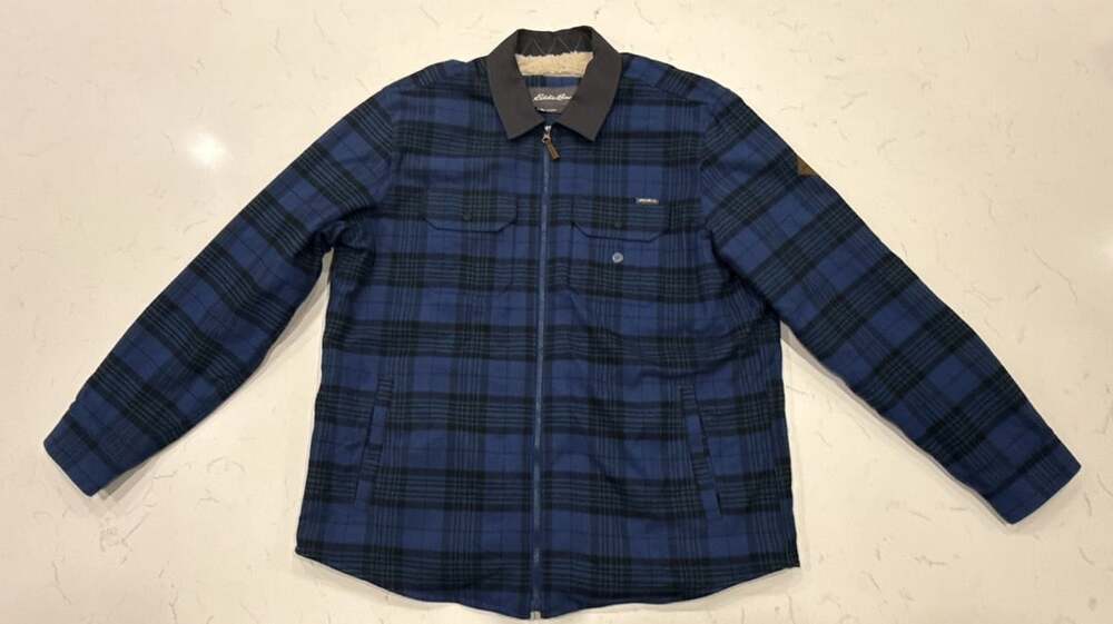 Eddie Bauer Plaid Sherpa Lined Zip Jacket Size XL Blue Black